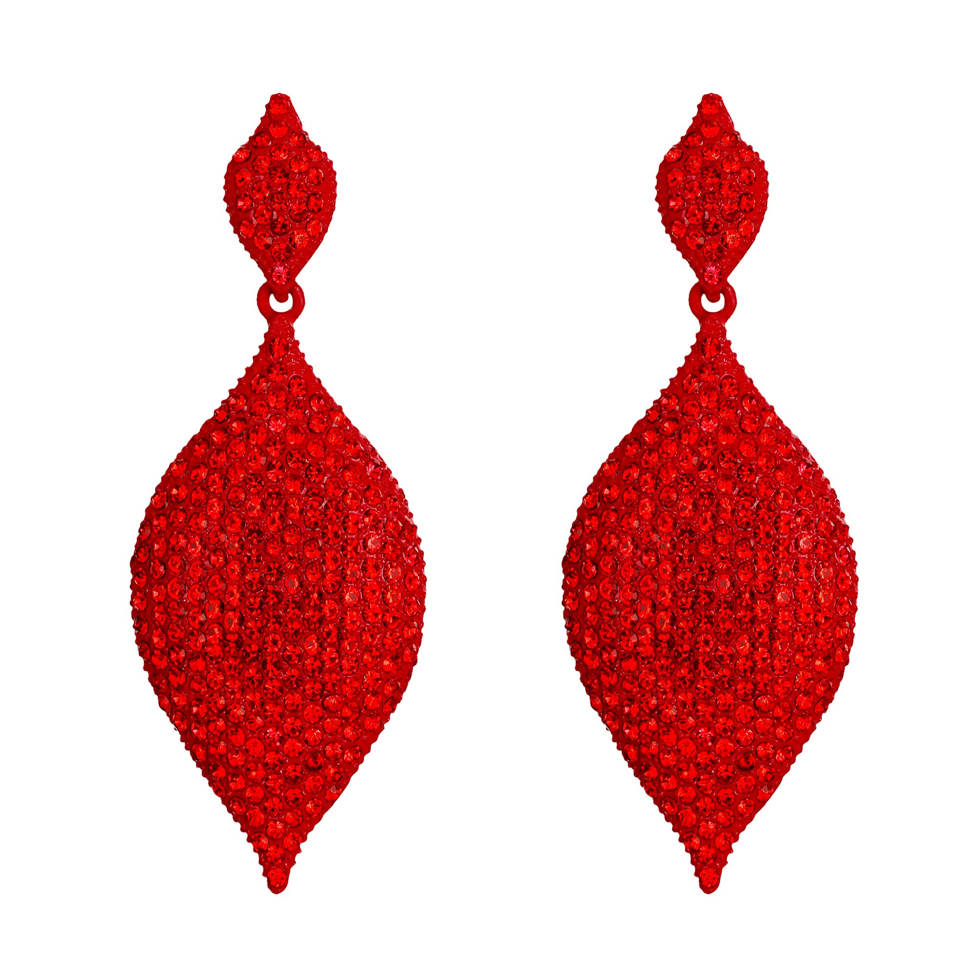 EVER FAITH Ear Jewelry for Women Red Rhinestone Crystal Rhombus Leaf Drop Pierced Earrings Red-Tone