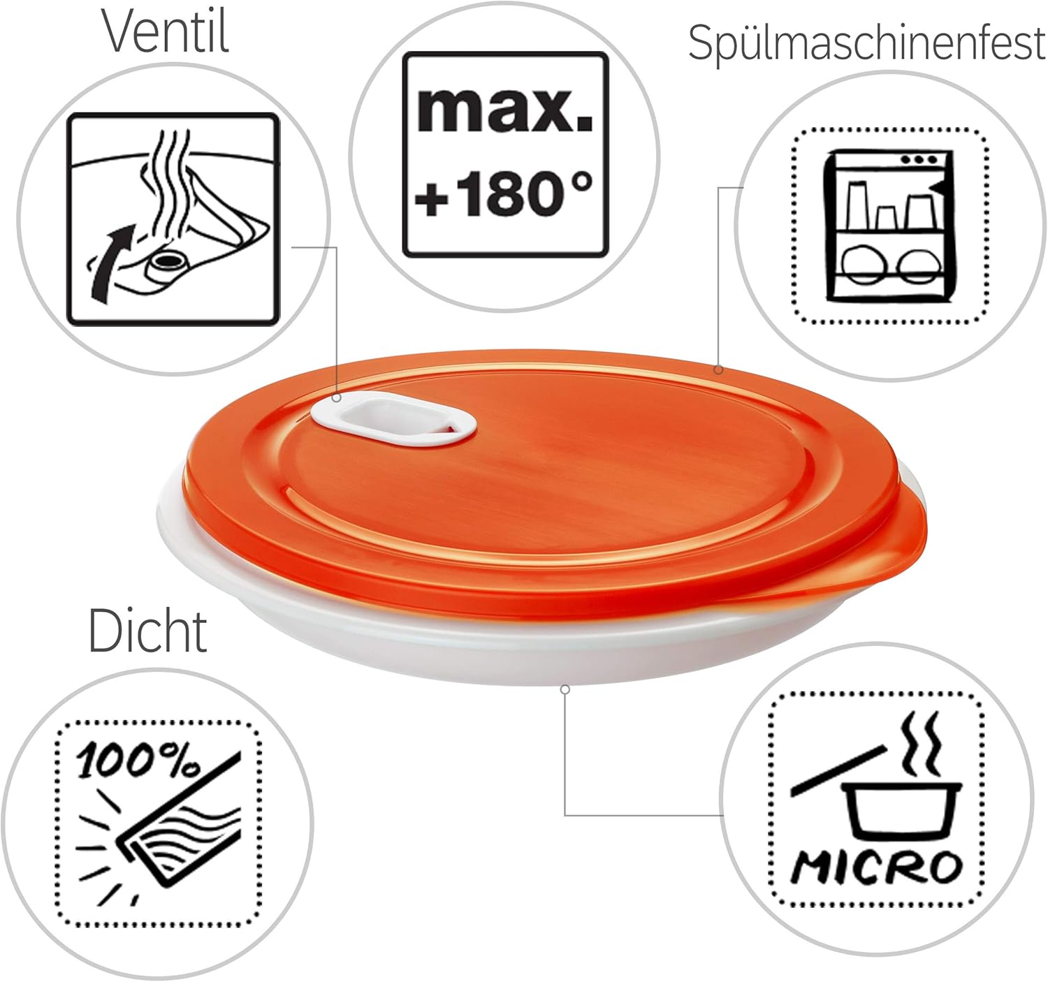 Rotho, XL Clever, Microwave plate 1.2l with lid and partition, Plastic (PP) BPA white/red, 1,2l (26,0 x 26,0 x 4,8 cm) - Image 4