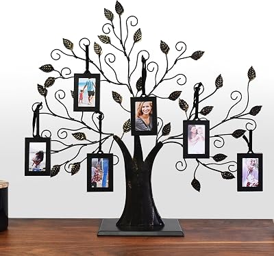 Thetford Design Family Tree Photo Frame with 6 Hanging Frames, Black Metal