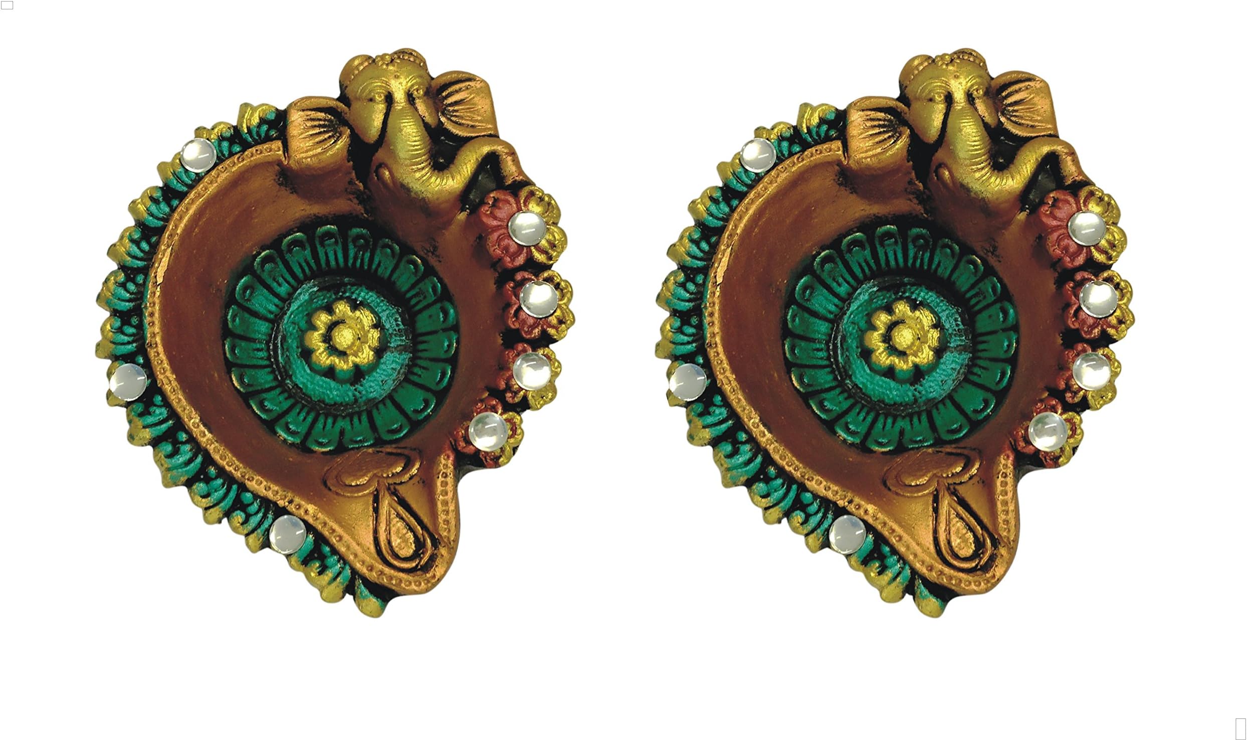 Ramya's Artistic XL size Clay Diwali Diyas - Set of 2 (7102)
