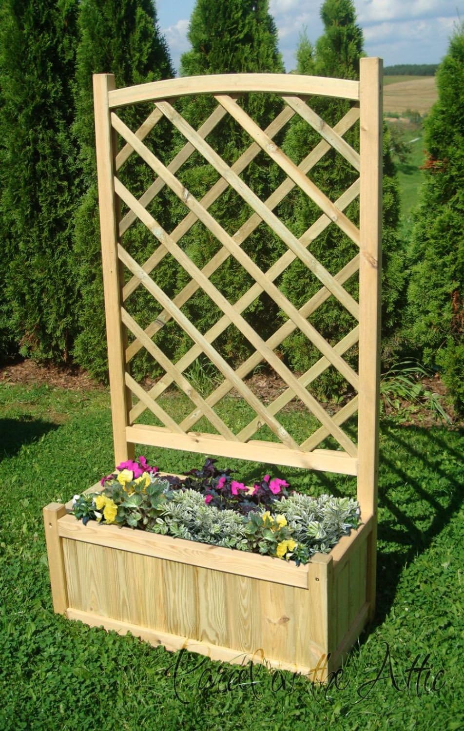 Wooden Garden Double Flower Planter With Trellis for Climbing Plant