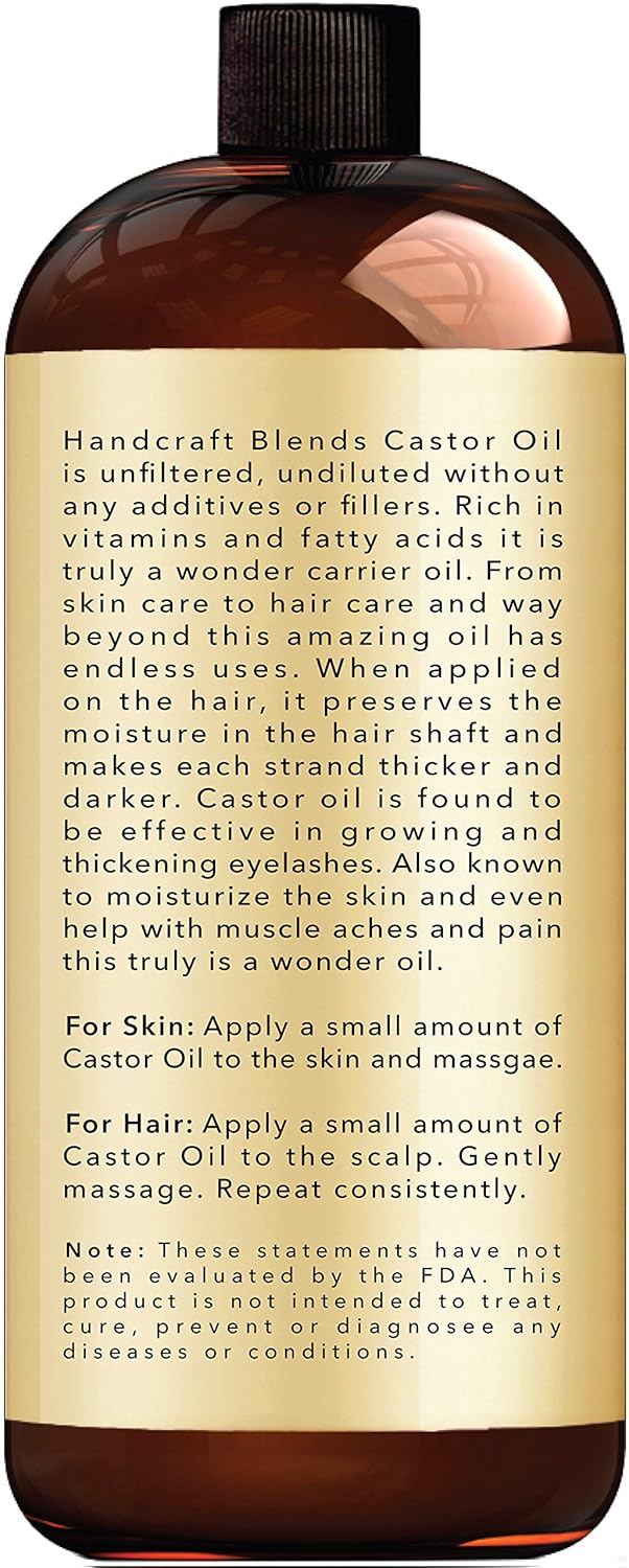 Handcraft Pure Castor Oil 16 fl. oz- 100% Pure and Natural - Premium Quality Moisturizes and Protects Dry Skin For Hair Growth, Eyelashes, Joint and Muscle Pain - Packaging May Vary : Beauty