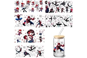 GARETHEORA 6Sheets Cartoon UV DTF Cup Wrap Transfer Stickers for 16oz Glass Cups, Rub on Transfers for Crafts Cup Decal Stickers (Red Hero)