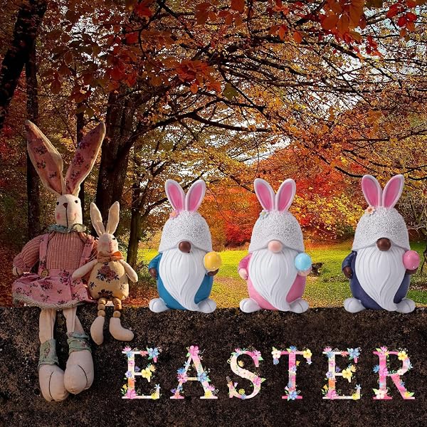ANLEMIN EASTER GNOMES DECORATIONS BUNNY ELF FIGURINES FOR SPRING HOME TABLE DECOR -3PCS