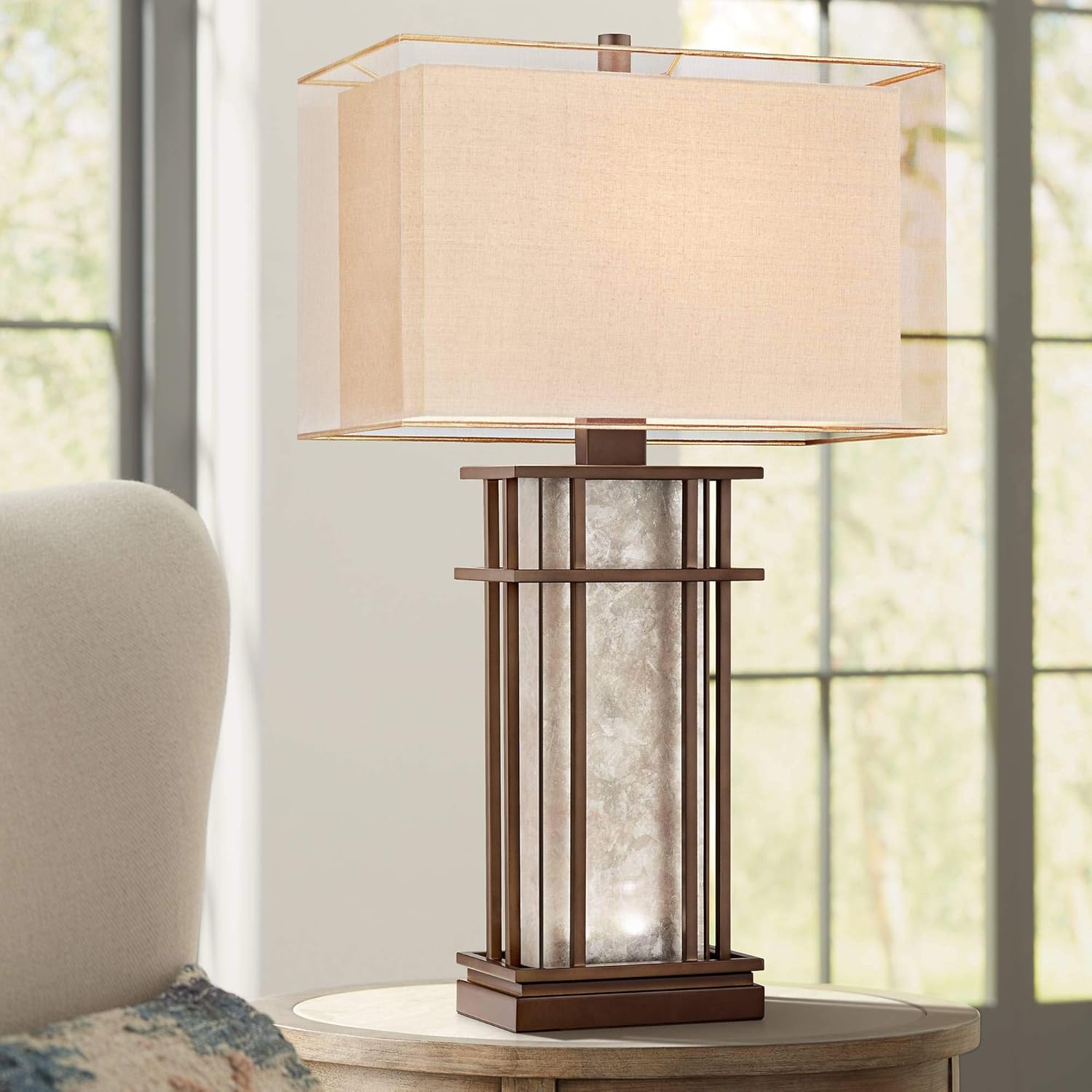 Rhodes Farmhouse Table Lamp with Nightlight LED Rustic Bronze Mica