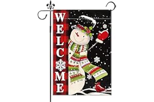 GODUCK Welcome Christmas Garden Flag 12x18 Inch Double Sided Snowman Buffalo Plaid Welcome Flag for Outside Winter Festive Holiday Yard Outdoor Decorative Burlap Yard Flag