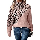 WDIRARA Women's Leopard Turtleneck Sweater Long Sleeve Pullover Knit Tops