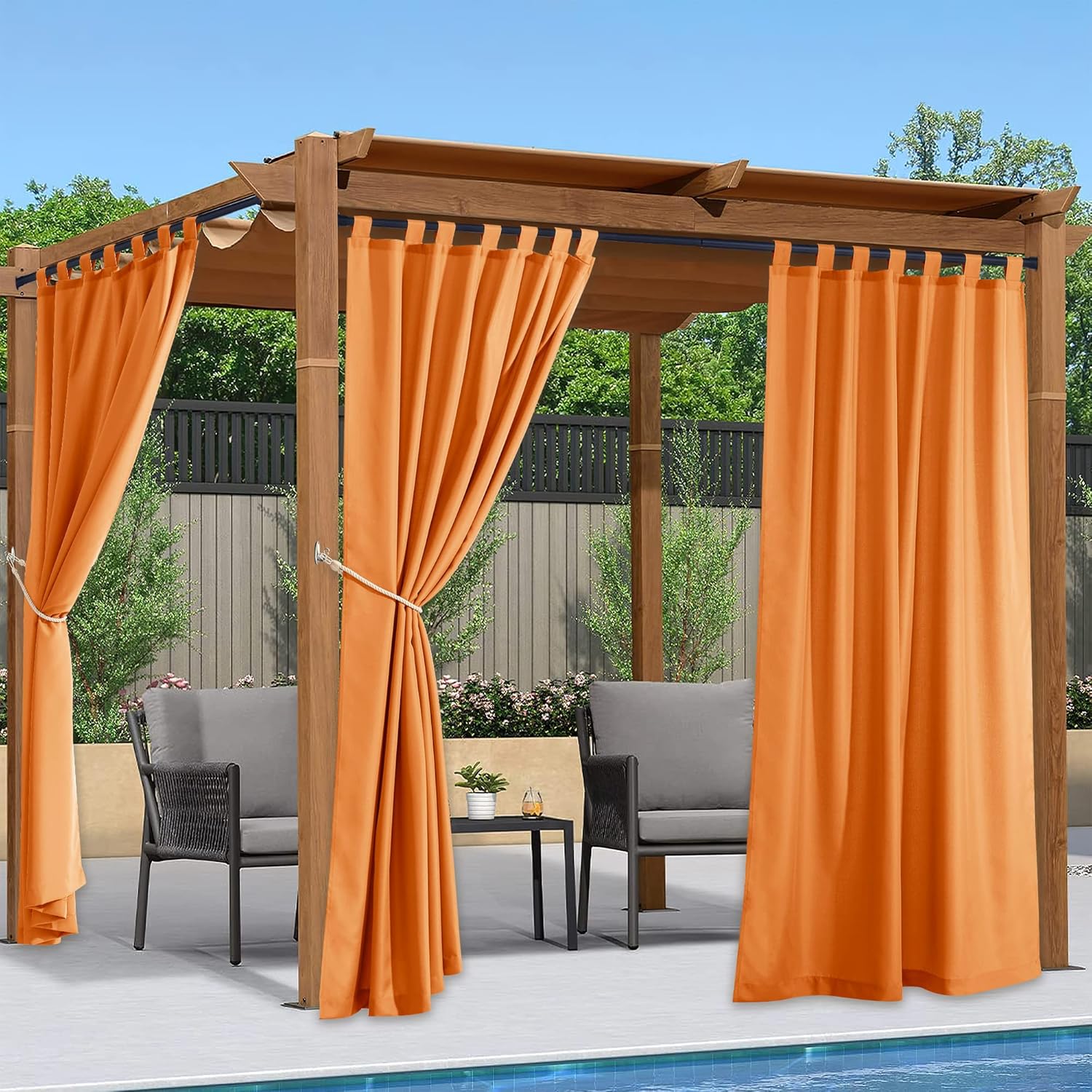 Outdoor Curtains - NICETOWN 2 Panels Halloween Decorations Orange Outdoor Curtains for Patio Waterproof, Tab Top Indoor Outdoor Window Treatment Vertical Drapes for Pergola/Deck, W55 x L84