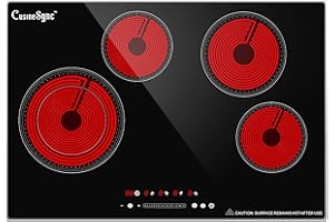 Cusinesync 30 Inch Electric Ceramic Cooktop, 4 Burner Built-in Electric Cooktop with 9 Power Levels, Touch Control, Timer, Child Lock and Residual Heat Warning, 7200W, 220-240V for Hard Wire