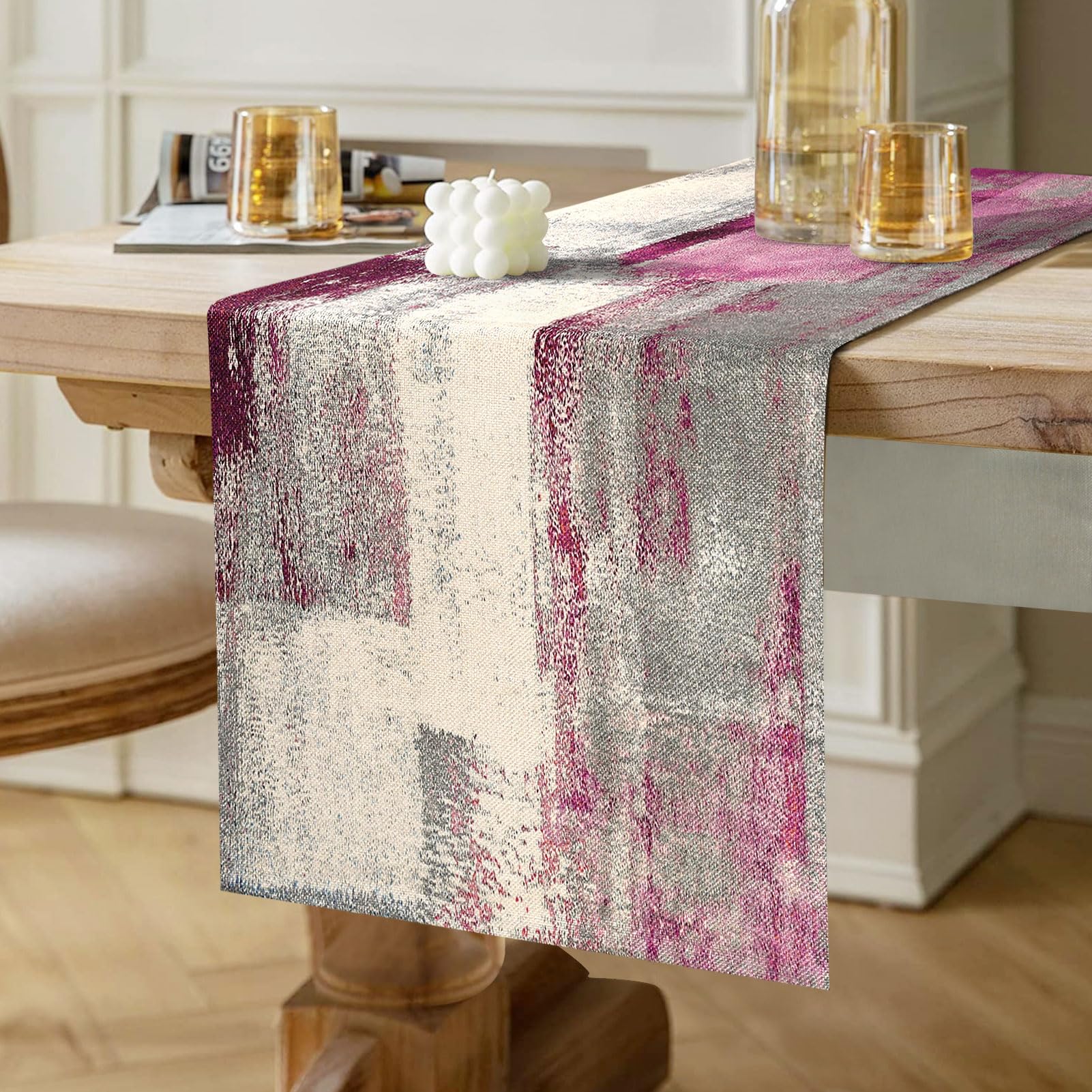 Table Runner Modern Pink and Grey Table Decorations Cotton Linen Boho Decorative Cloth Dining Table Runners for Weddings Party Dinner Holidays Home Party Decor 40 x 140 cm — image 1