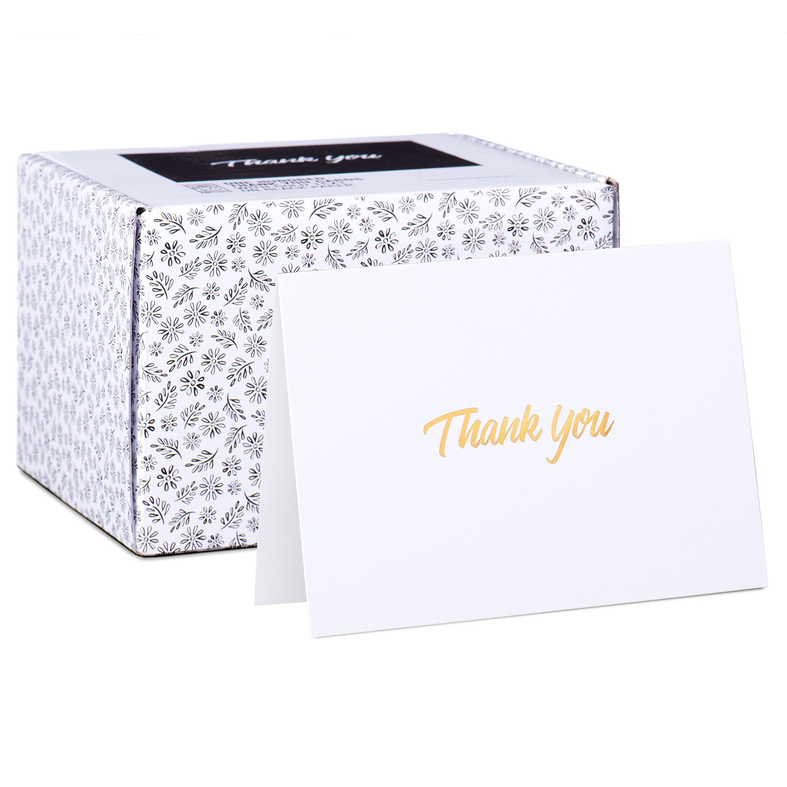 100 Thank You Cards White Bulk Note Cards with Gold Foil Embossed