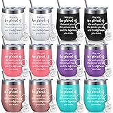 Inbagi 12 Pcs Thank You Gifts Inspirational Wine Tumbler with Straw Employee Appreciation Cups and Keychain Set -may You Be Proud Stainless Steel Tumbler Cups for Teacher Colleagues(Fresh Colors)