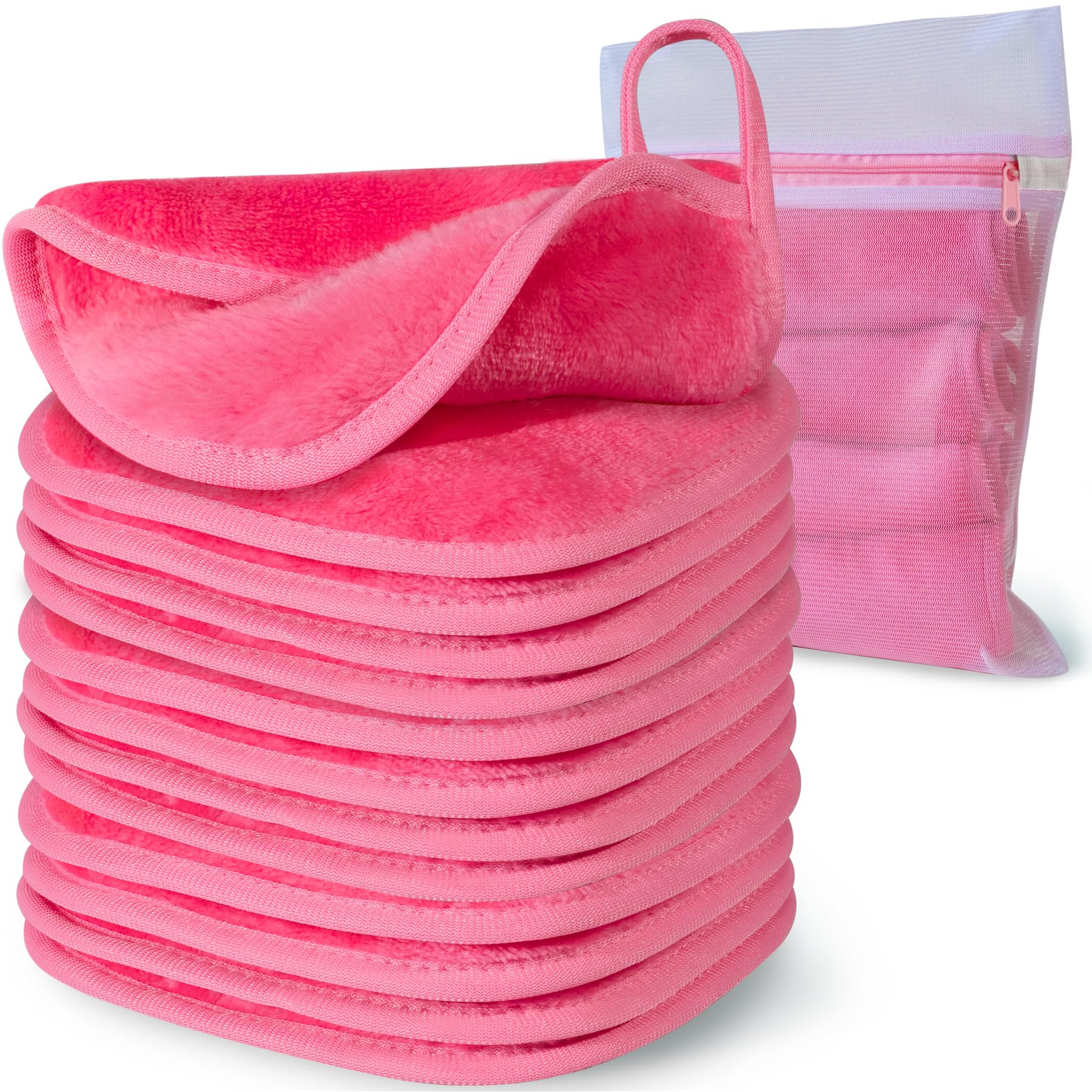 Photo 1 of NATWAG | Reusable Update Makeup Removing Microfiber Cloth for Sensitive Skin | Washable Makeup Remover Towels | Natural Facial Cleansing Towels (6”x 6”, 12 Pack/Pink)