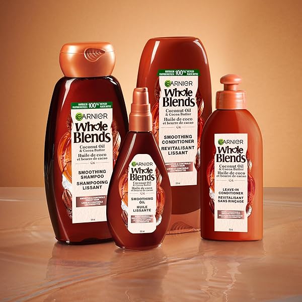 GARNIER WHOLE BLENDS COCONUT OIL & COCOA BUTTER SCENT SMOOTHING SHAMPOO FOR FRIZZY HAIR, PARABEN-FREE, NOURISHING, UNISEX, 12.5 FL OZ