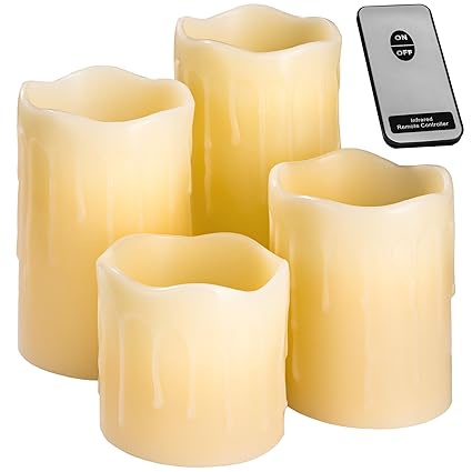 TecTake LED Kerzen mit Fernbedienung | flammenlose Echtwachskerzen | batteriebetrieben | diverse Mengen (4er Set | no. 401005
