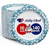 JOLLY CHEF 10 inch 140 Pack Disposable Paper Plates Heavy Duty Printed Paper Plates for Everyday Use, Soak Proof, Cut Proof