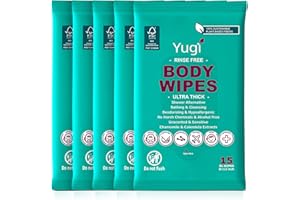 YUGI BABY GREEN Body wipes (5 packs) 75 XL ultra thick shower wipes for Adult Bathing, Camping, Traveling, Gym, Nursing,car,Unscented,no-rinse bathing washcloths, Shower alternative face and body extra moist wipes