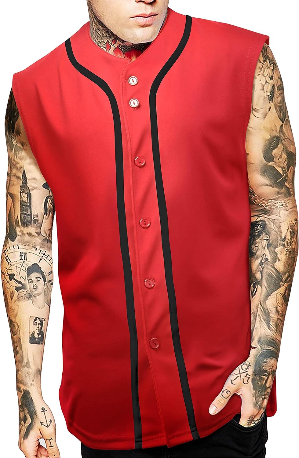 Hat and Beyond Mens Button Down Sleeveless Baseball Jersey Softball