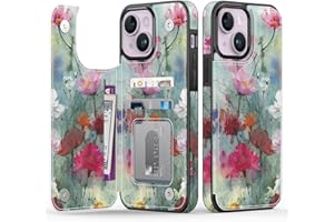 Goodon for iPhone 14 Case Wallet - Flip Folio Leather Cover with Trendy Floral Design, 3 Card Slots & Kickstand Function, Stylish Protective Phone Case for Women and Girls - Designer Flowers