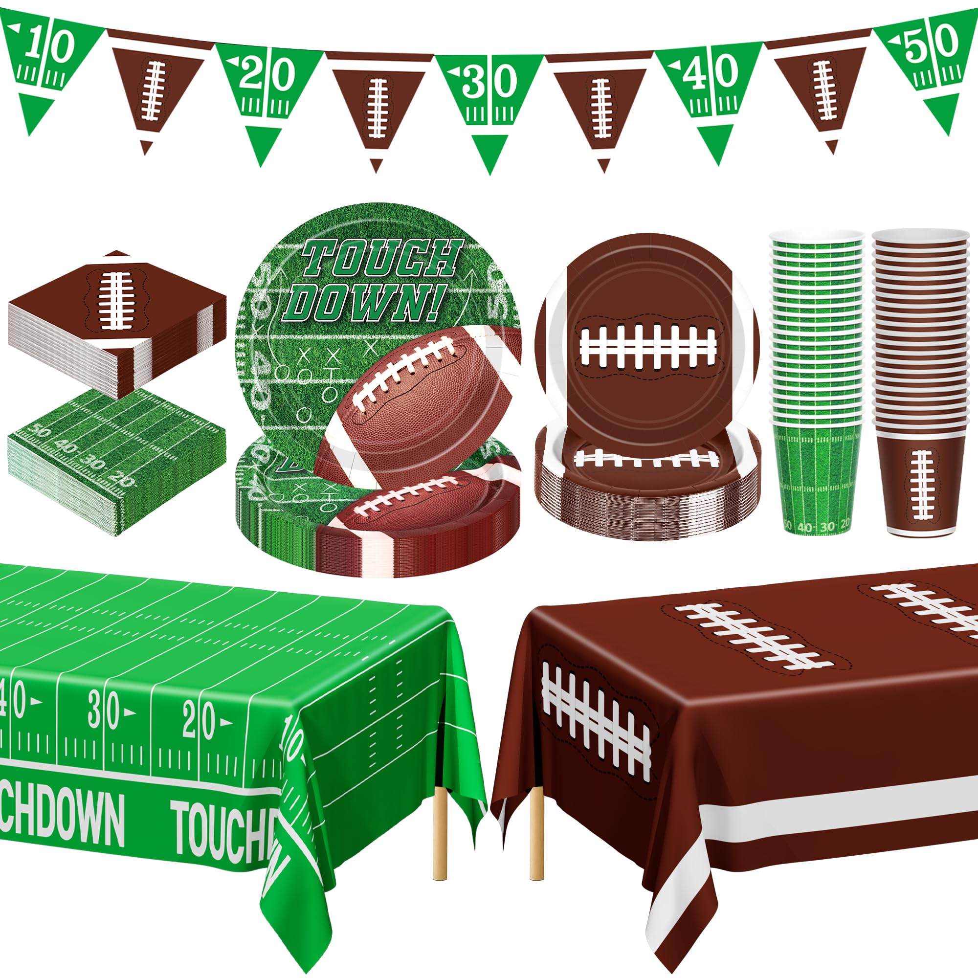 Photo 1 of ** SOLD AS IS, NO REFUND/RETURN** SEE COMMENTS!
QZYL Football Party Decorations Serve 24, 99 Pcs Football Party Supplies, Disposable Football Dinner Plates Football Dessert Plates Napkins Cups Tablecloth Banner for Game Day Party Favors Decor