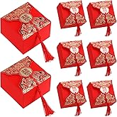 Abaodam Wedding Candy Box 20Pcs Chinese Style Xi Favor Boxes with Tassel Ribbon Portable Candy Storage Case for Wedding Baby Shower Birthday Party 3.18X3.18X1.96In