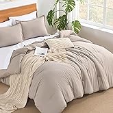 Andency King Size Comforter Set - 7 Pieces Bed in a Bag King Bedding Comforter Sets Oatmeal, Winter Solid Soft Lightweight Comforter with Fitted Sheets, Flat Sheets, Pillowcases & Shams