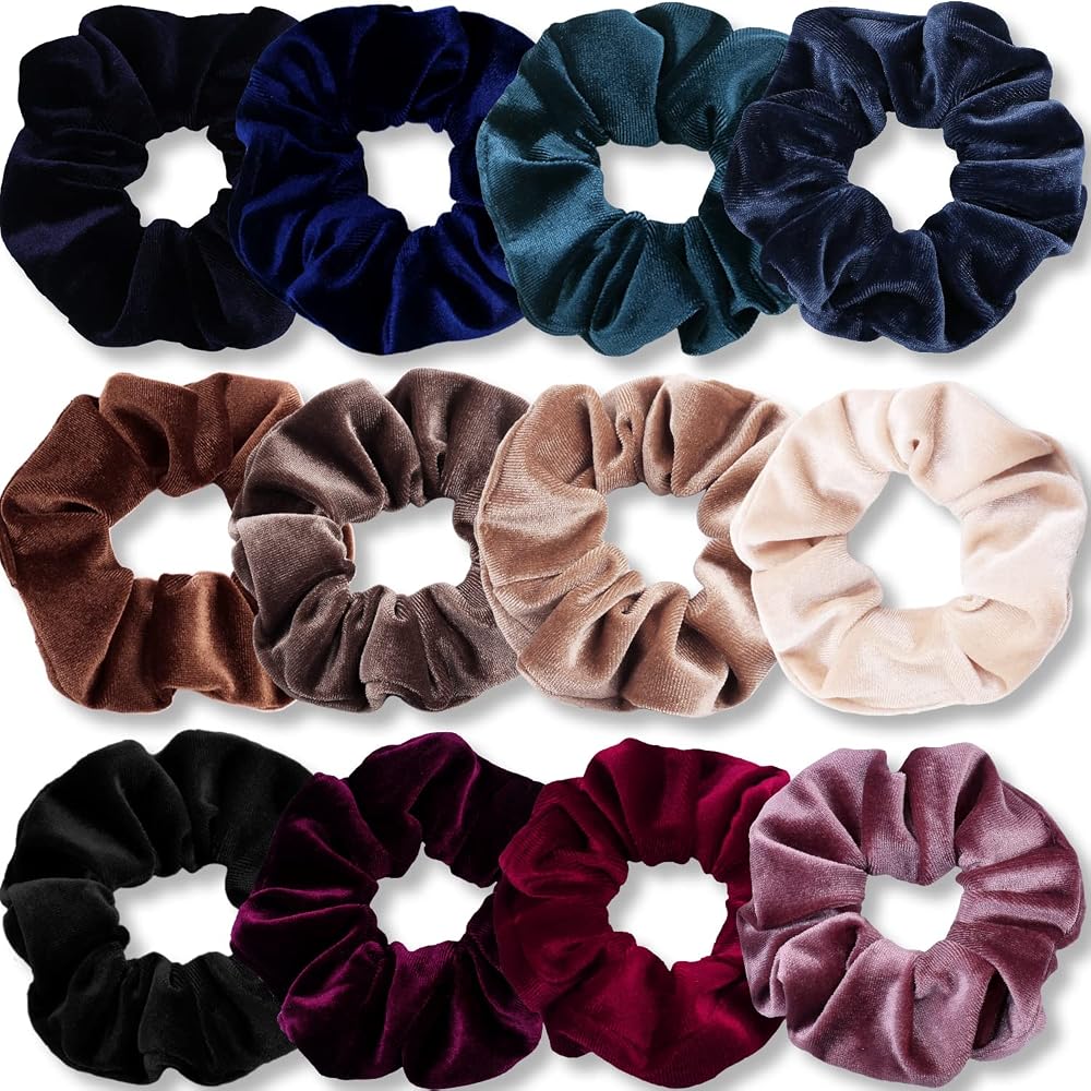 VENUSTE Velvet Scrunchies for Women 12 Pack Thick Hair Ties Ponytail Holder