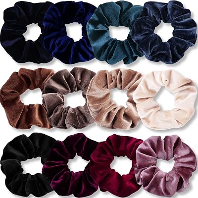 VENUSTE Velvet Scrunchies for Women 12 Pack Thick Hair Ties Ponytail Holder