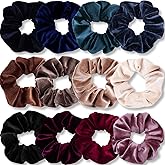 IVARYSS Velvet Scrunchies for Women, 12 Pcs Dark Colors Classic Elastic Thick Scrunchy Bands Ties, Soft Ropes Ponytail Holder