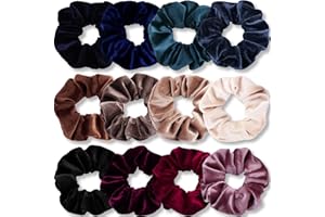 IVARYSS Velvet Scrunchies for Women, 12 Pcs Dark Colors Classic Elastic Thick Scrunchy Bands Ties, Soft Ropes Ponytail Holder Hair Accessories