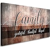 Canvas Wall Art for Living Room-Family Grateful Thankful Blessed-Christian Wall Decor-Family Signs Canvas Prints-Blessed Wall Decor-Artwork Framed Painting Home Decoration Ready to Hang 20"x40"