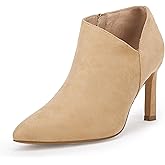 Coutgo Womens Pointed Toe V Cut Ankle Boots Kitten Heel Side Zip Office Booties