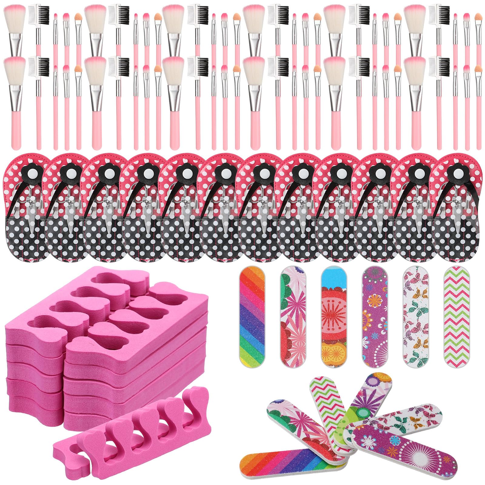 Photo 1 of 12 Sets Spa Sleepover Party Supplies for Girls Partys Favors for Kids Include 12 Nail Clipper Set, 12 Makeup Brushes, 12 Rose Red Toe Separators, 12 Nail Files for Girls Spa Movie