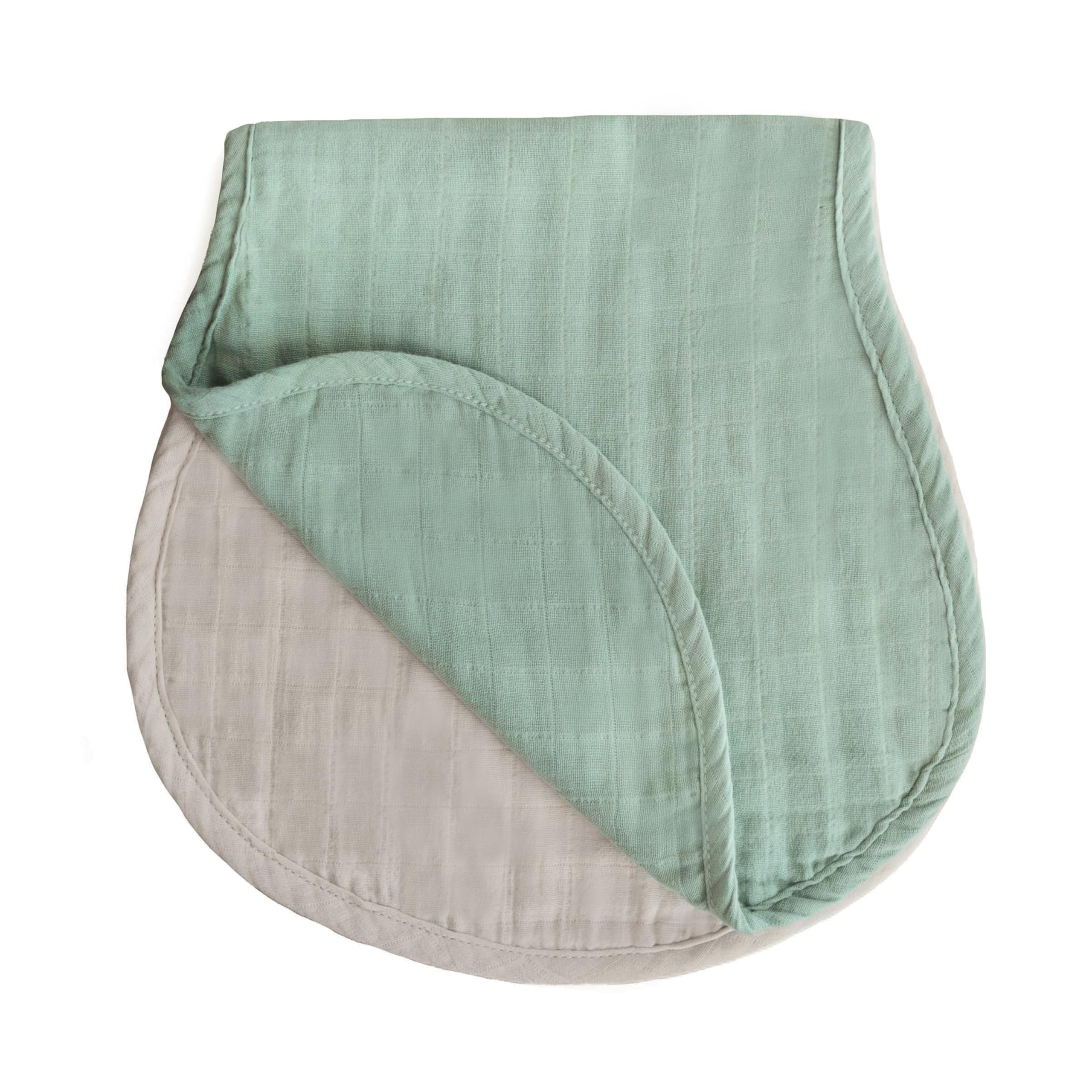 Mushie Muslin Baby Burp Cloth | Including: 2x Burp Cloths | Material: 100% Organic Cotton Washcloths | Pre-Washed Premium Absorbent | Baby Face Cloth (Roman Green/Fog)