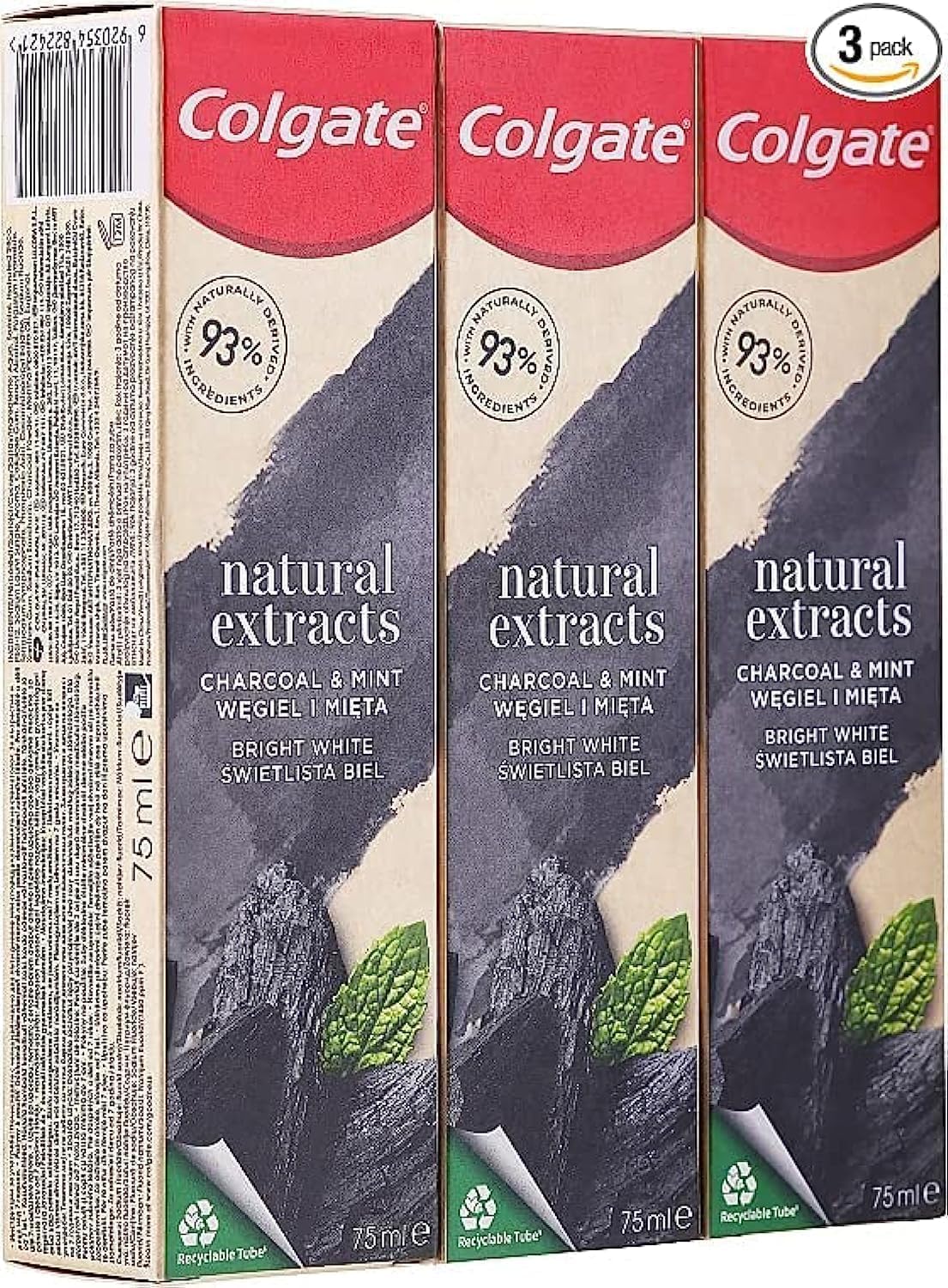 Colgate Natural Extracts Activated Charcoal + White Mint Toothpaste, 75 ml - Pack of 3