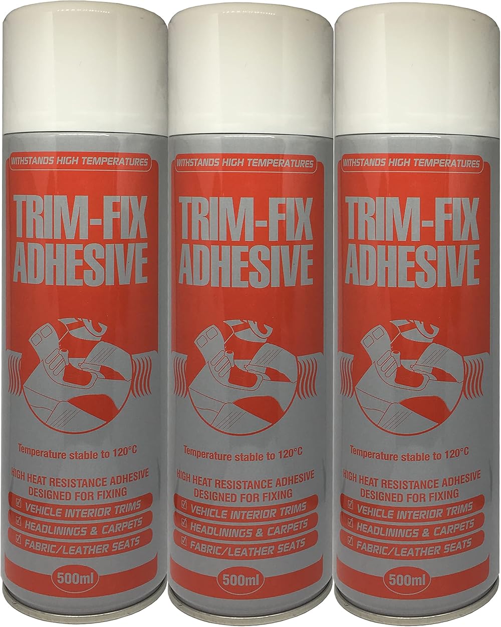 Trim Fix 3x 500ml High Temp Spray Adhesive for Van Lining Carpet Fabric