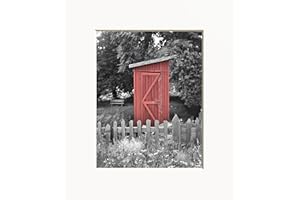 LITTLEPIECREATIONS Outhouse Wall Art, Bathroom Decor, Vintage Outhouse, Bathroom Coral Matted Wall Art Picture (Coral)