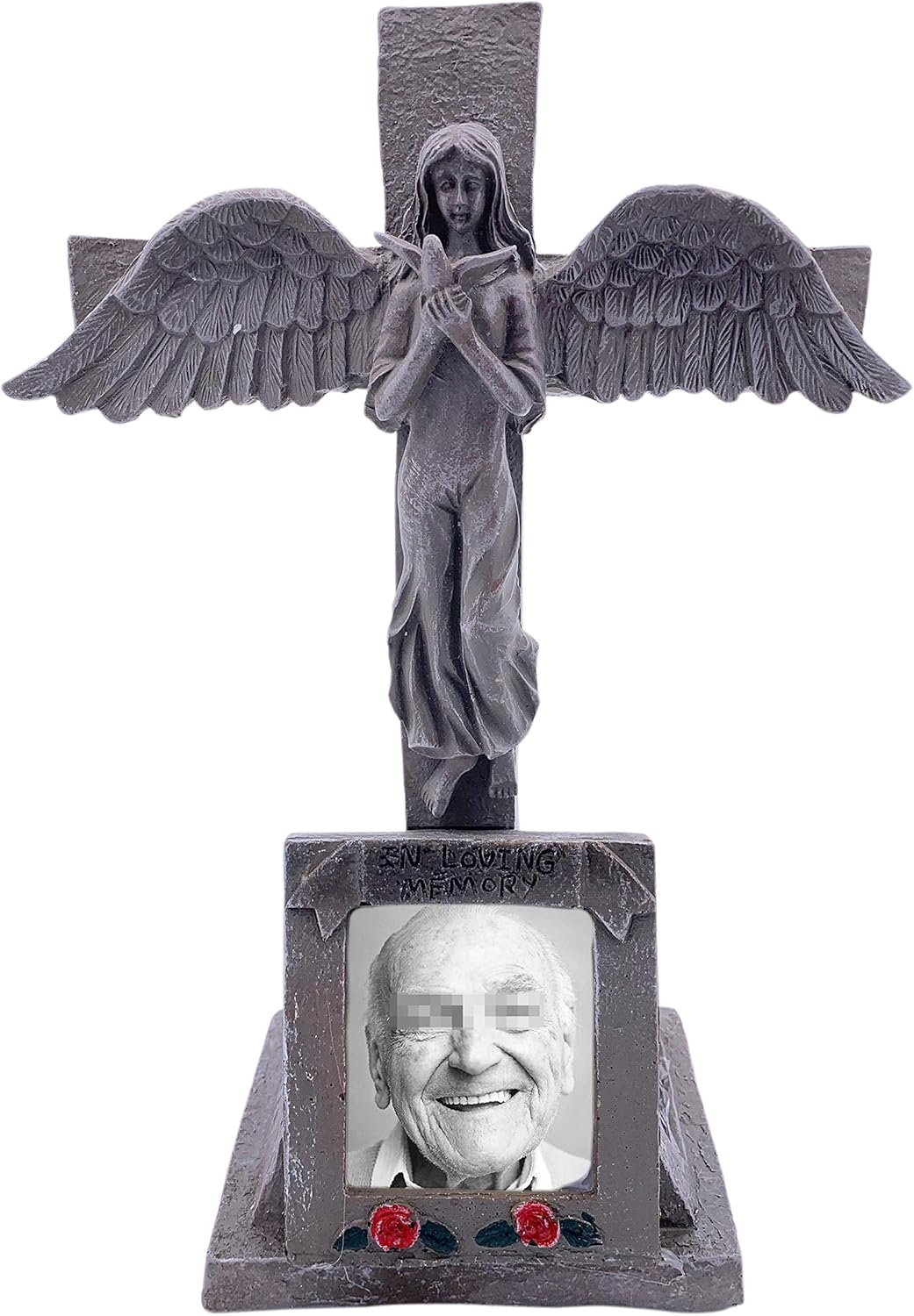 G Ganen Solar Lighted Cross - Angel Cemetery Decoration Grave Headstone Memorial - Automatically Lights Up at Night