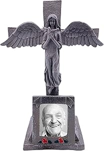 G Ganen Solar Lighted Cross - Angel Cemetery Decoration Grave Headstone Memorial - Automatically Lights Up at Night