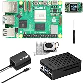 SANOOV Pi5 Basic Kit for Raspberry Pi 5 4GB with Active Cooler,Power Supply | Better Cooling with Active Cooler,27W GaN 5.1V5A Power Adapter,ABS Case,Pi5 4GB Board Included,Ideal for AI,IoT,DIY Projects