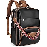 SYTRAH Leather Laptop Backpack, 15.6 Inch Business Computer Bag, Designer College Backpack Travel Backpack with Colorful Shoulder Bag Strap Black Brown