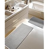 Furicher Large Waffle Bath Mat Set, Non Slip Bathroom Mat Ultra Absorbent Bath Mats for Decor, Extra Soft Floor Bathroom Rugs Sets 2 Piece, Washable Bath Rugs Set, Grey & White, 20"×47" and 16"×24"