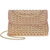 DTGN Evening Bags Clutch Purses for Women Formal, Crossbody Handbag with Chain Shoulder Bag Crystal Rhinestone Sparkly Stylish for Wedding Bride Guest Party Champagne