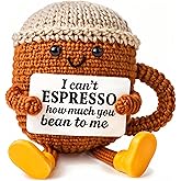 Birthday Gifts for Women,Cute Coffee Mug Desk Decor,Positive Espresso Emotional Crochet Handmade, Funny Happy Christmas Dolls for Women Men Girls Coffee Lover Gifts