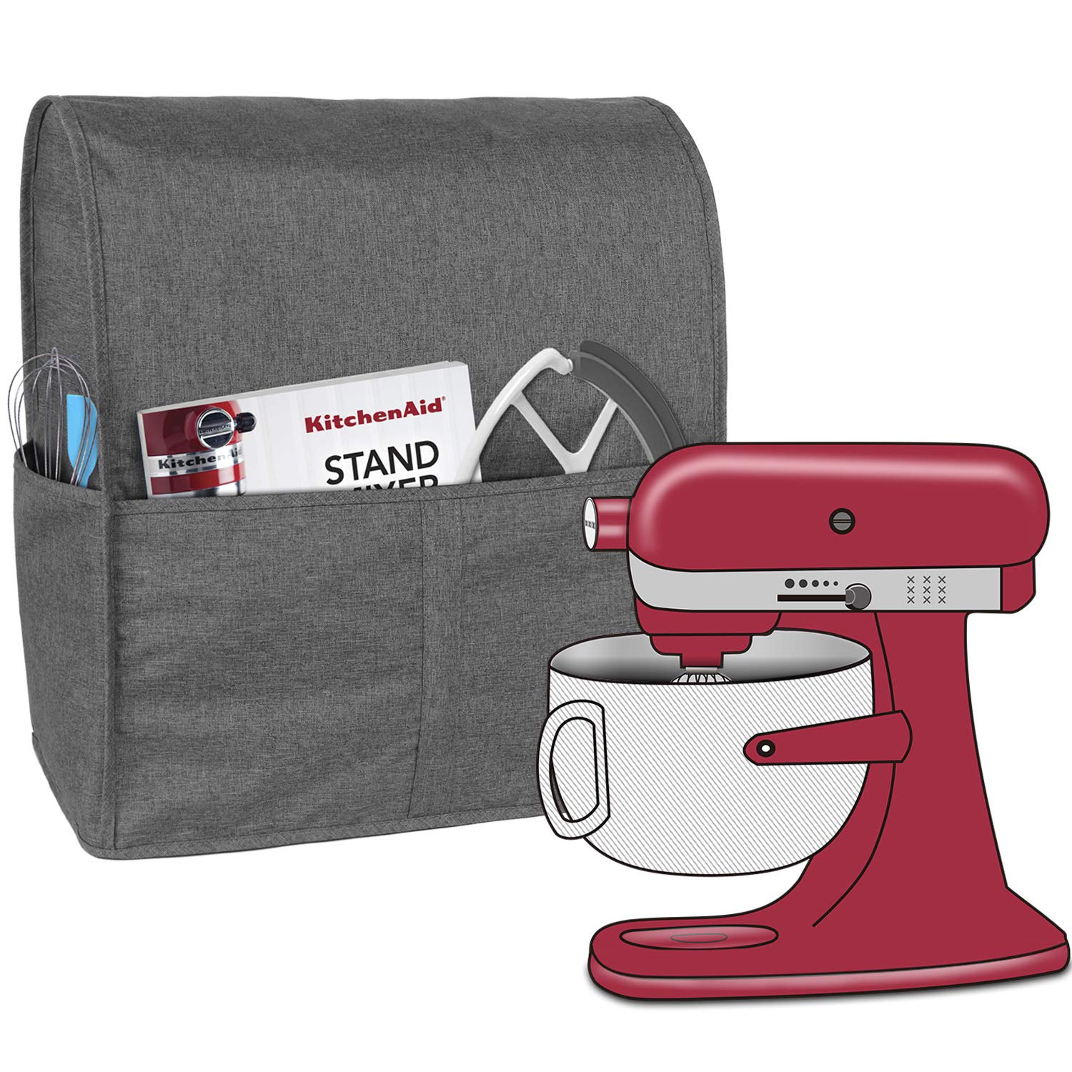 Gray Homai Stand Mixer Cover For 6 8 Quart Kitchenaid Mixer Cloth Dust Cover With Pocket For Extra Attachments Mixer Parts Accessories Large Appliance Accessories Guardebem Com