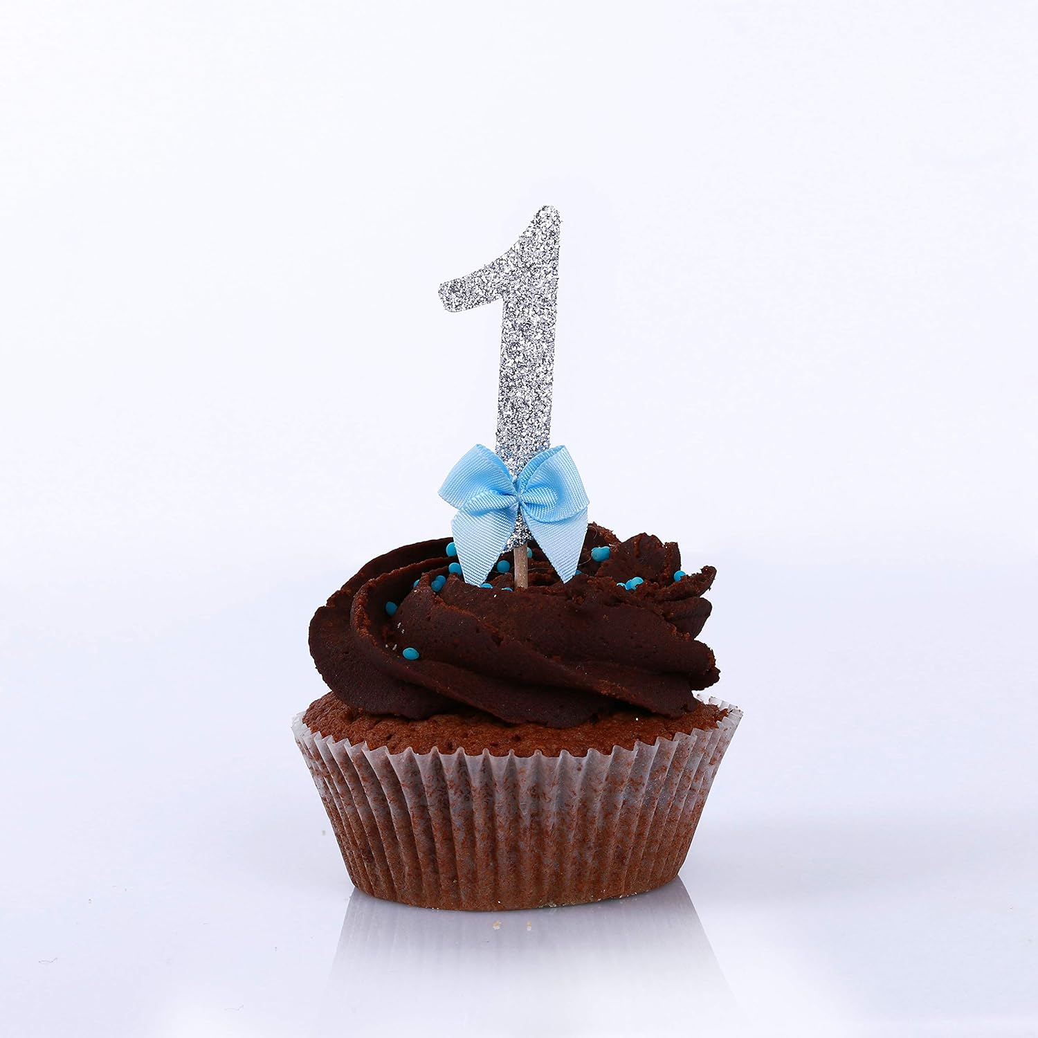 Amazon Com Boy First Birthday Cupcake Toppers Silver And Blue