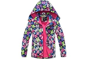SERENYOU Girls Hooded Rain Jacket Waterproof Raincoat Fleece Lined Coat for Kids