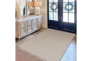 KOZYFLY Washable Area Rug 3x5 ft Boho Entryway Rug Indoor Door Mat Non Slip Kitchen Rugs with Rubber Backing, Farmhouse Coffee and White Carpet Throw Rugs for Front Entrance Bathroom Kitchen