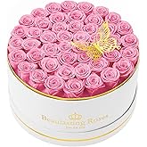 Beaulasting Roses 47 Preserved Roses Forever Flowers Real Roses in a Box Mother's Day Birthday Flowers for Her Mom Women Wife Valentine's Day, Pink Roses