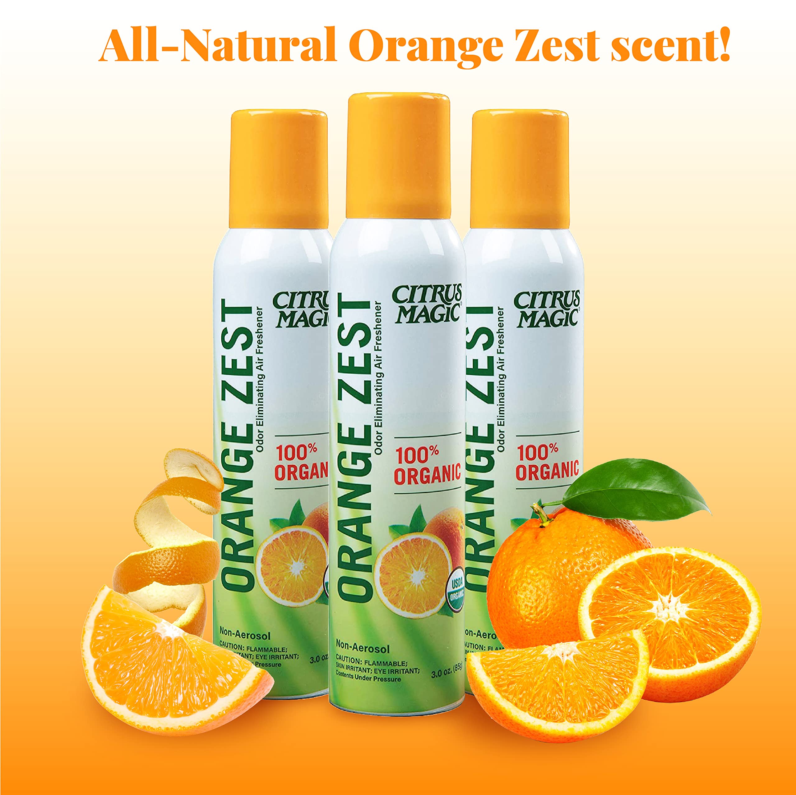 Citrus Magic Organic Natural Odor Eliminating Air Freshener Spray, Orange Zest, 3-Ounce, Pack of 3